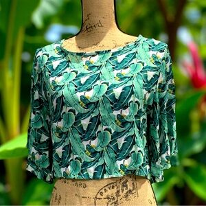 Equality Tropical Green Leaf Print Women's Top